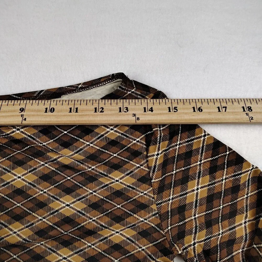 Zara Knitwear Shirt Brown Plaid 3/4 Sleeve Sz Medium - Picture 8 of 9